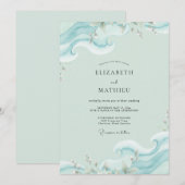 Invitation Mariage Eucalyptus Aqua Ocean Wave (Devant / Derrière)