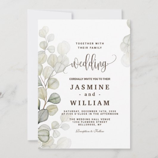 Invitation Mariage Eucalyptus aquarelle (Devant)