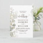 Invitation Mariage Eucalyptus aquarelle (Debout devant)