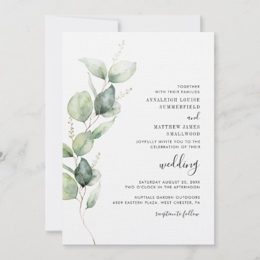 Invitation Mariage Eucalyptus aquarelle (Devant)