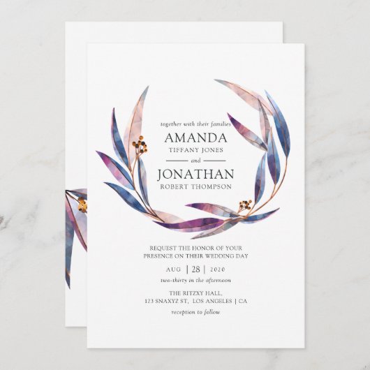 Invitation Mariage Eucalyptus aquarelle (Devant / Derrière)