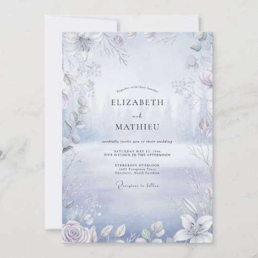 Invitation Mariage Eucalyptus Argent Glacé (Devant)