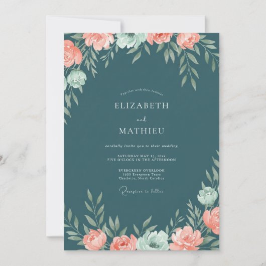 Invitation Mariage Eucalyptus au corail d'acier (Devant)