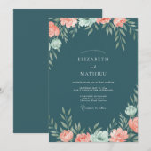 Invitation Mariage Eucalyptus au corail d'acier (Devant / Derrière)
