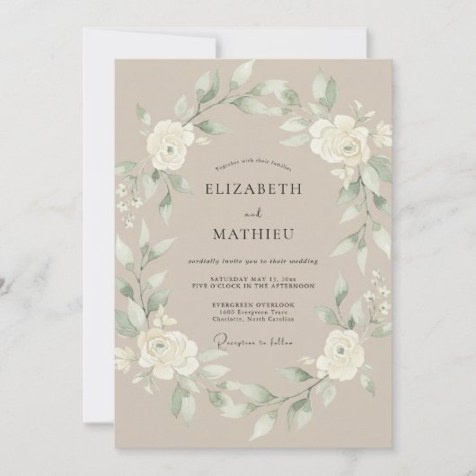 Invitation Mariage Eucalyptus au feuillage atténué Champagne (Devant)