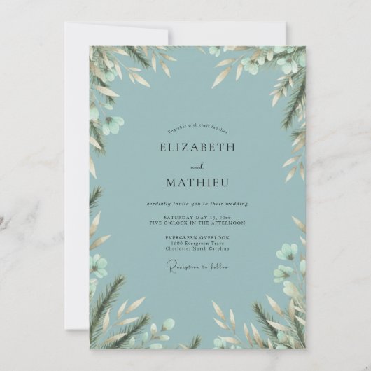 Invitation Mariage Eucalyptus au feuillage blanc (Devant)