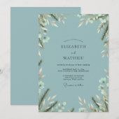 Invitation Mariage Eucalyptus au feuillage blanc (Devant / Derrière)