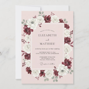 Invitation Mariage Eucalyptus au feuillage blanc bordeaux