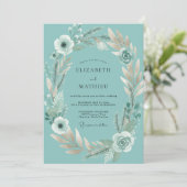 Invitation Mariage Eucalyptus au feuillage blanc sarcelle (Debout devant)