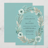 Invitation Mariage Eucalyptus au feuillage blanc sarcelle (Devant / Derrière)