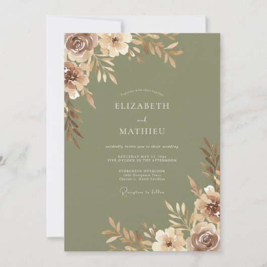 Invitation Mariage Eucalyptus au Feuillage Brun Olive (Devant)