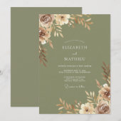 Invitation Mariage Eucalyptus au Feuillage Brun Olive (Devant / Derrière)