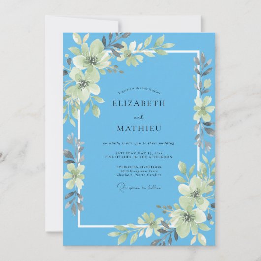Invitation Mariage Eucalyptus au Feuillage Céruléen Céleste (Devant)