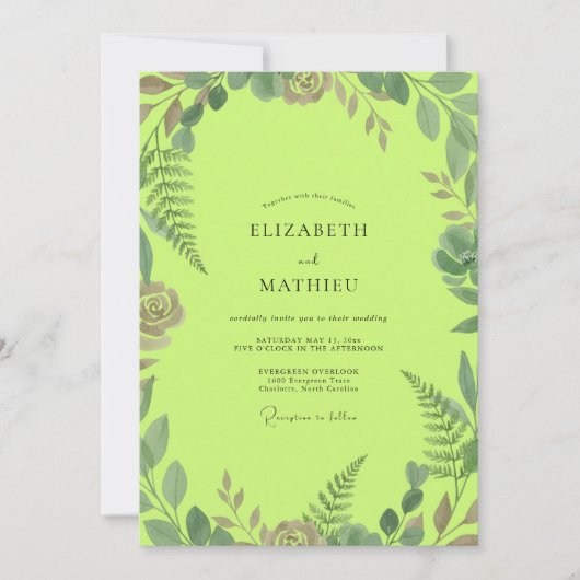 Invitation Mariage Eucalyptus au Feuillage Chartreuse (Devant)