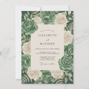 Invitation Mariage Eucalyptus au Feuillage Crème Émeraude