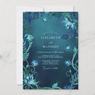 Invitation Mariage Eucalyptus au feuillage cyan de minuit