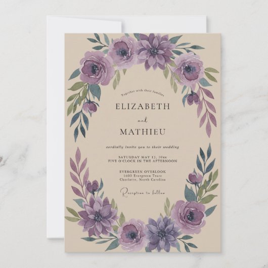 Invitation Mariage Eucalyptus au Feuillage d'Améthyste (Devant)
