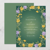Invitation Mariage Eucalyptus au Feuillage d'Améthyste Jaune (Devant / Derrière)