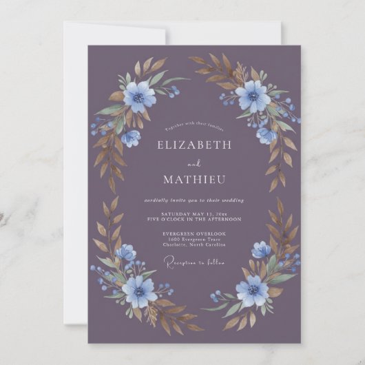 Invitation Mariage Eucalyptus au Feuillage d'Ardoise Violette (Devant)