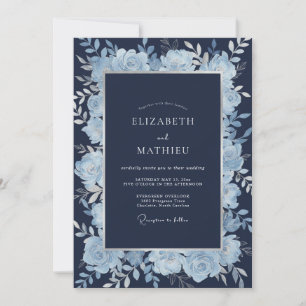 Invitation Mariage Eucalyptus au feuillage d'azur de minuit