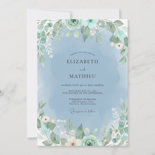 Invitation Mariage Eucalyptus au feuillage de bleuet (Devant)