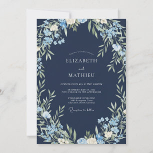 Invitation Mariage Eucalyptus au feuillage de bleuet marine
