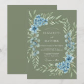 Invitation Mariage Eucalyptus au feuillage de Bleuet Sage (Devant / Derrière)