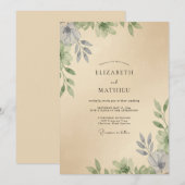 Invitation Mariage Eucalyptus au feuillage de Champagne (Devant / Derrière)