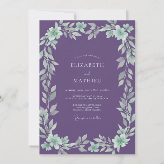 Invitation Mariage Eucalyptus au feuillage de menthe améthyst (Devant)
