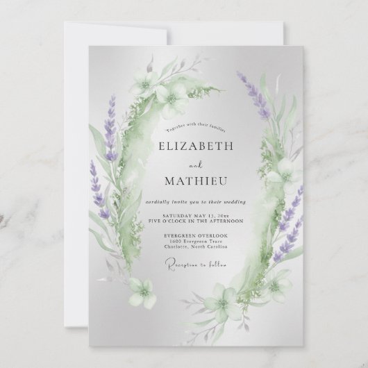 Invitation Mariage Eucalyptus au feuillage de menthe violette (Devant)