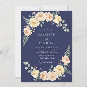 Invitation Mariage Eucalyptus au feuillage de pêche de minuit