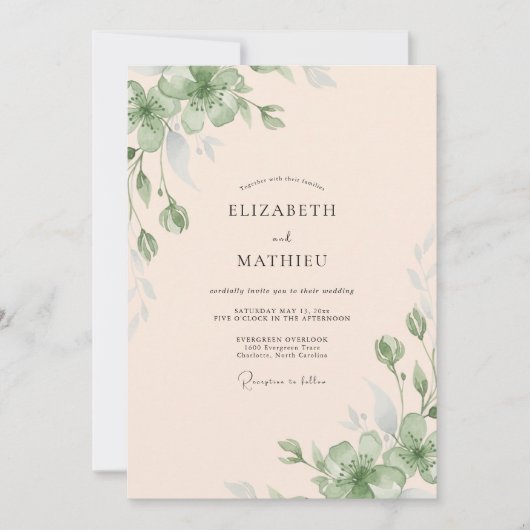 Invitation Mariage Eucalyptus au feuillage de pêche pâle (Devant)
