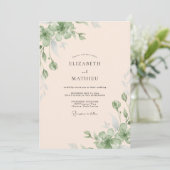 Invitation Mariage Eucalyptus au feuillage de pêche pâle (Debout devant)