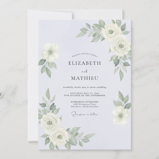 Invitation Mariage Eucalyptus au feuillage de pervenche argen (Devant)