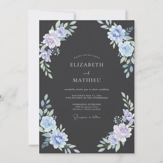 Invitation Mariage Eucalyptus au feuillage de Pervenche au Ch (Devant)