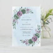 Invitation Mariage Eucalyptus au feuillage de Pervenche prune (Debout devant)