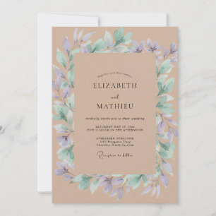 Invitation Mariage Eucalyptus au feuillage de Pervenche Taupe