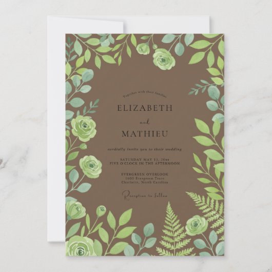 Invitation Mariage Eucalyptus au feuillage de pistache marron (Devant)