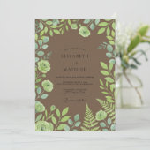 Invitation Mariage Eucalyptus au feuillage de pistache marron (Debout devant)