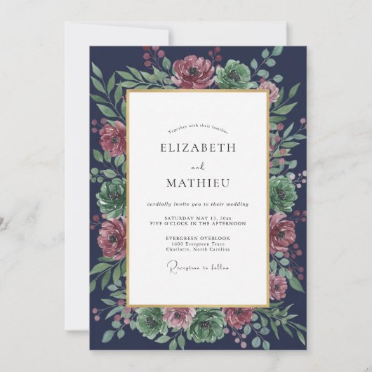 Invitation Mariage Eucalyptus au feuillage de prune de minuit (Devant)