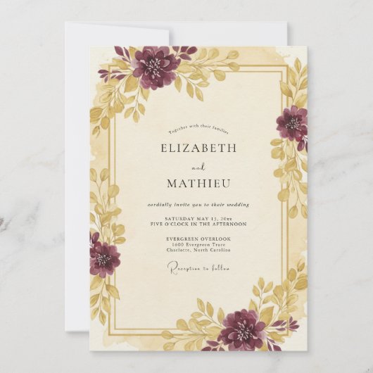 Invitation Mariage Eucalyptus au feuillage de prune dorée (Devant)