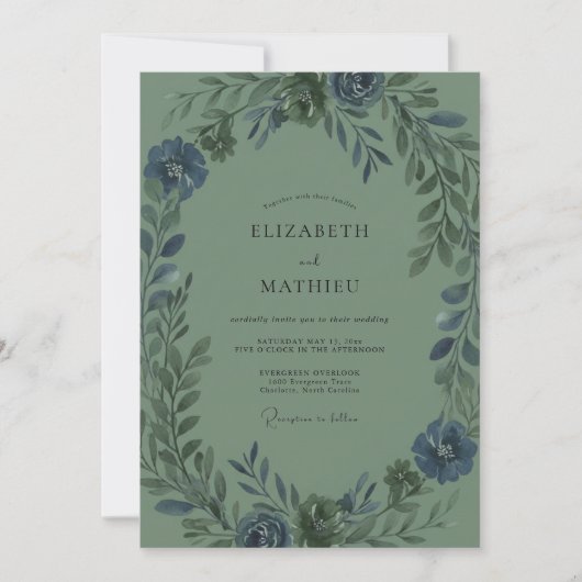 Invitation Mariage Eucalyptus au feuillage d'olive ardoise (Devant)