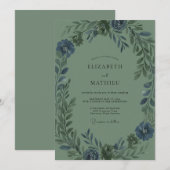 Invitation Mariage Eucalyptus au feuillage d'olive ardoise (Devant / Derrière)