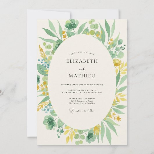 Invitation Mariage Eucalyptus au Feuillage d'Olive Citron (Devant)