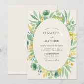 Invitation Mariage Eucalyptus au Feuillage d'Olive Citron (Devant / Derrière)