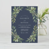 Invitation Mariage Eucalyptus au feuillage d'olive de minuit (Debout devant)