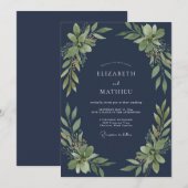 Invitation Mariage Eucalyptus au feuillage d'olive de minuit (Devant / Derrière)