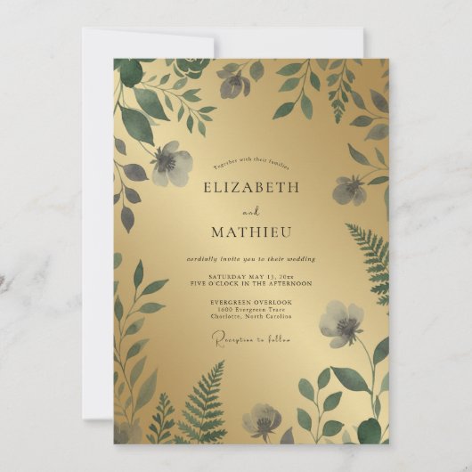 Invitation Mariage Eucalyptus au Feuillage d'Olive Doré (Devant)