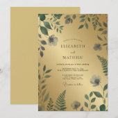 Invitation Mariage Eucalyptus au Feuillage d'Olive Doré (Devant / Derrière)