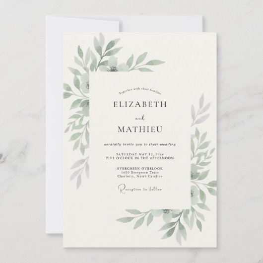 Invitation Mariage Eucalyptus au Feuillage d'Olivier (Devant)